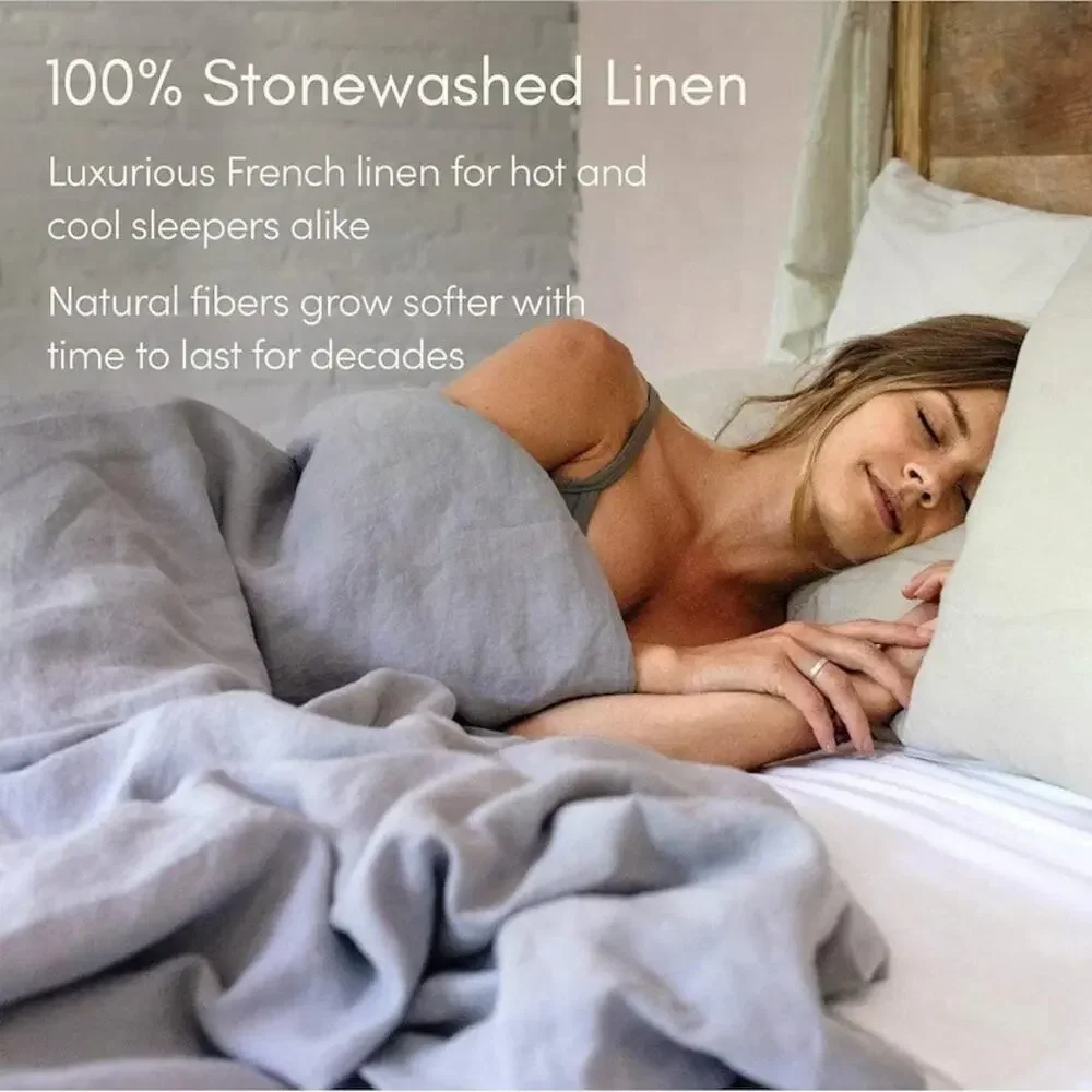 Baloo Living - French Linen Duvet Cover Dove Gray Luxury Bedding Queen Flax